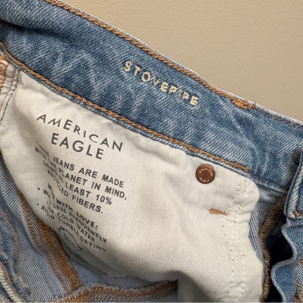 American Eagle Stovepipe Jeans Womens 8 Blue Medium Wash High Rise Straight - Picture 8 of 9